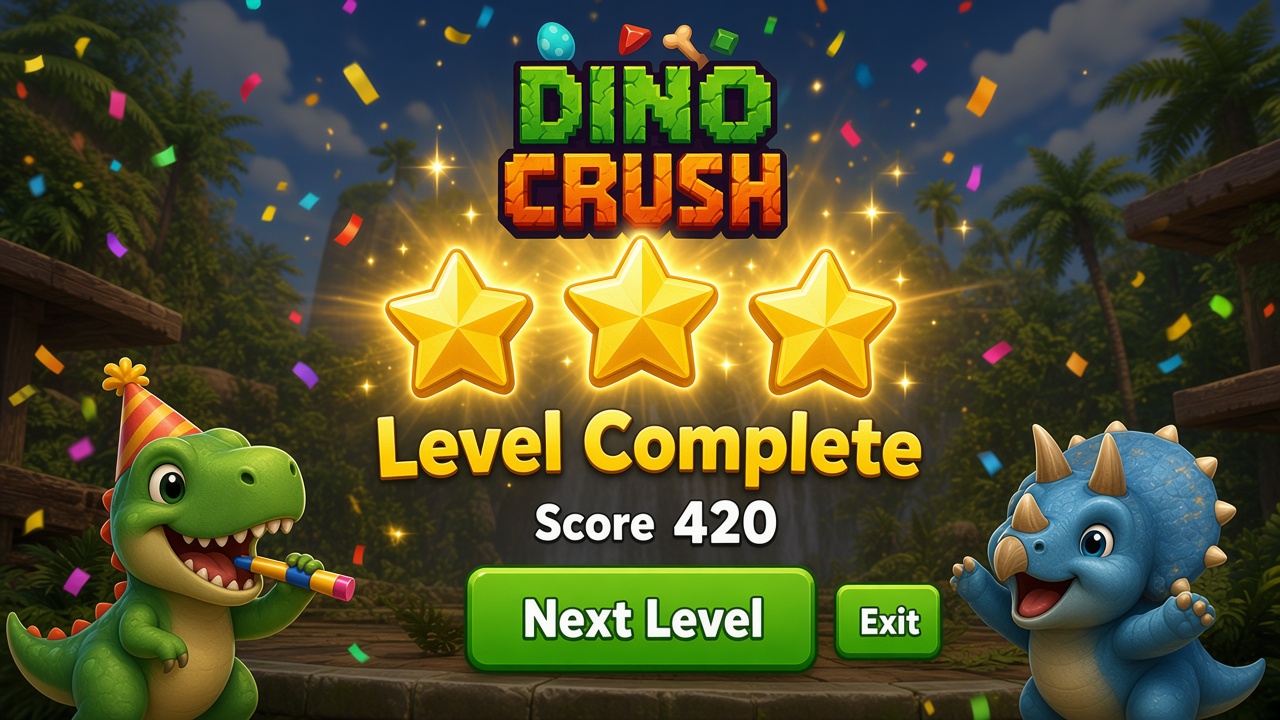 Level complete screen with one to three stars